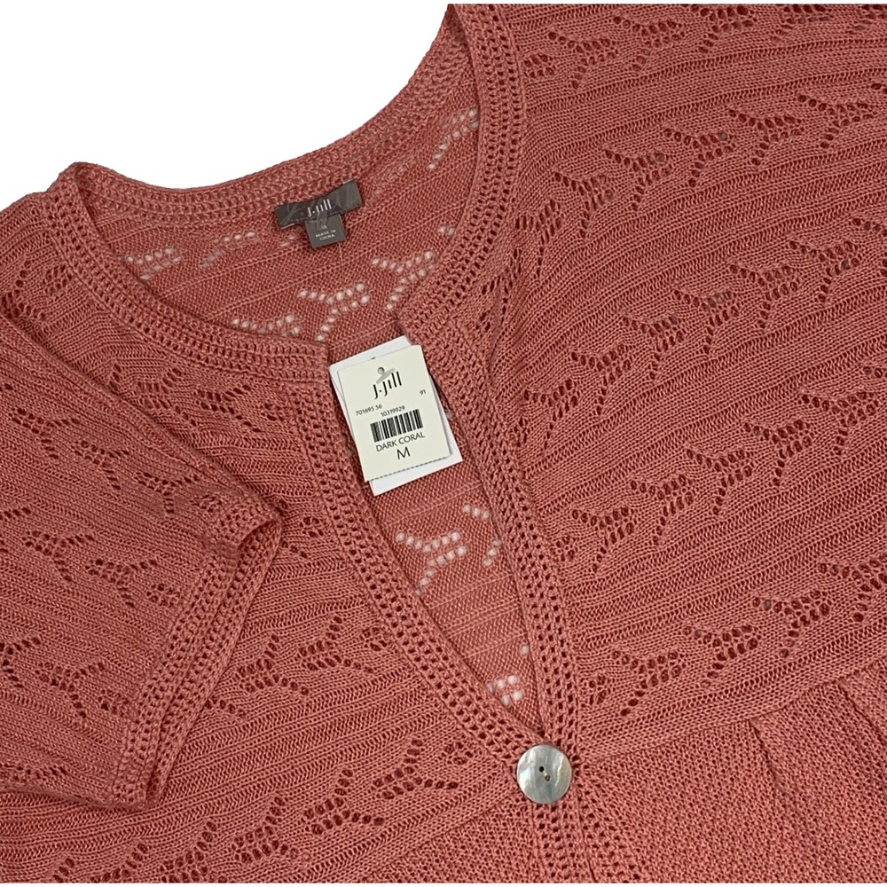 J. Jill Knitted Short-sleeve 1 Button Linen-blend Cardigan Women's Medium Coral